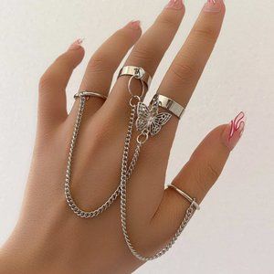 Rings 2pcs Butterfly Decor Mittens silver jewelry